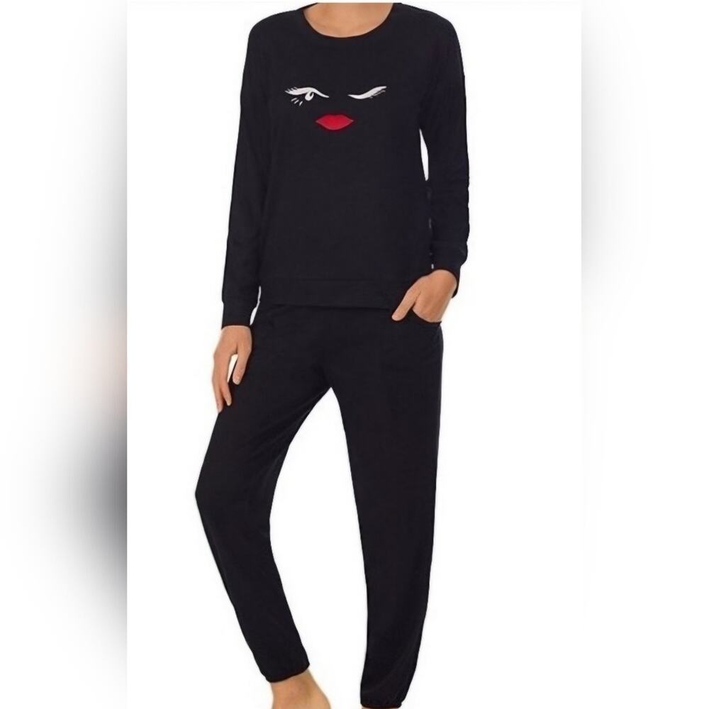 Kate Spade Black & Red Eyelashes 2 Pc Pocketed Sleepwear Sz.S  #1797